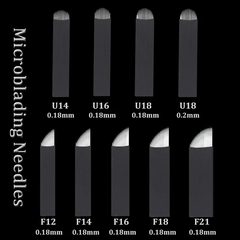 100pcs/lot Black Laminas Tebori 0.18mm Microblading Needles Flex 12/14/16/18/21/14u/16u/18u Pins Nano Blade for Tattoo Art