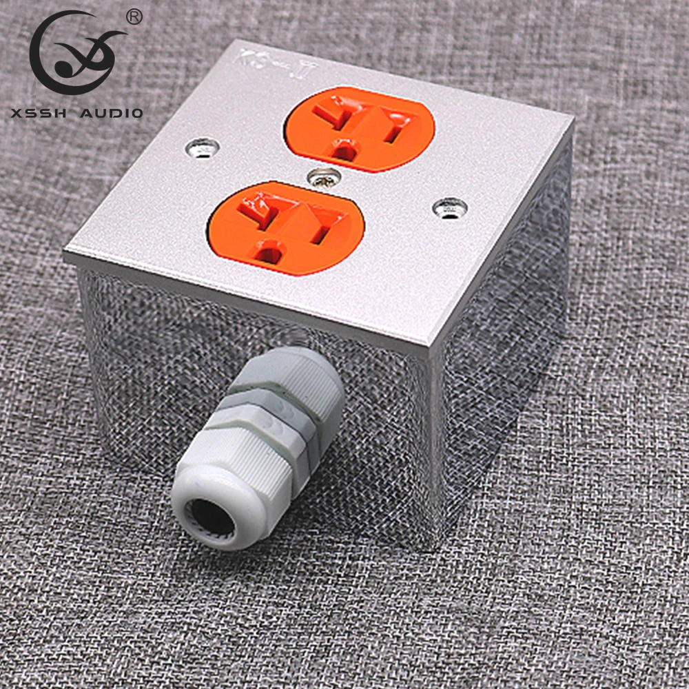 US 3 Pins Plug Power Connector Outlet Hi-end DIY HIFI Brass Pated Gold 20AMP 20A 125V Aluminium Plate Box Power Electric Socket