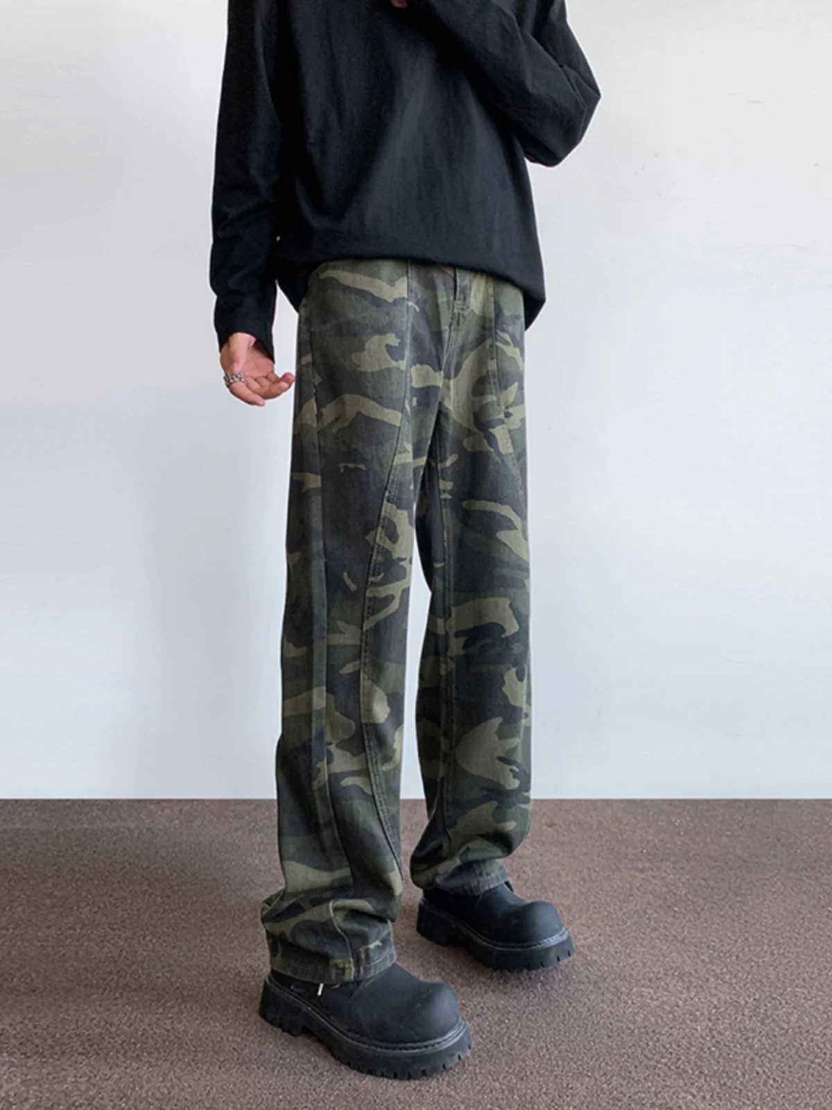 

Мужские камуфляжные брюки в американском ретро-стиле, весенне-осенние прямые рабочие джинсы, модные повседневные брюки в стиле хип-хоп для уличной моды