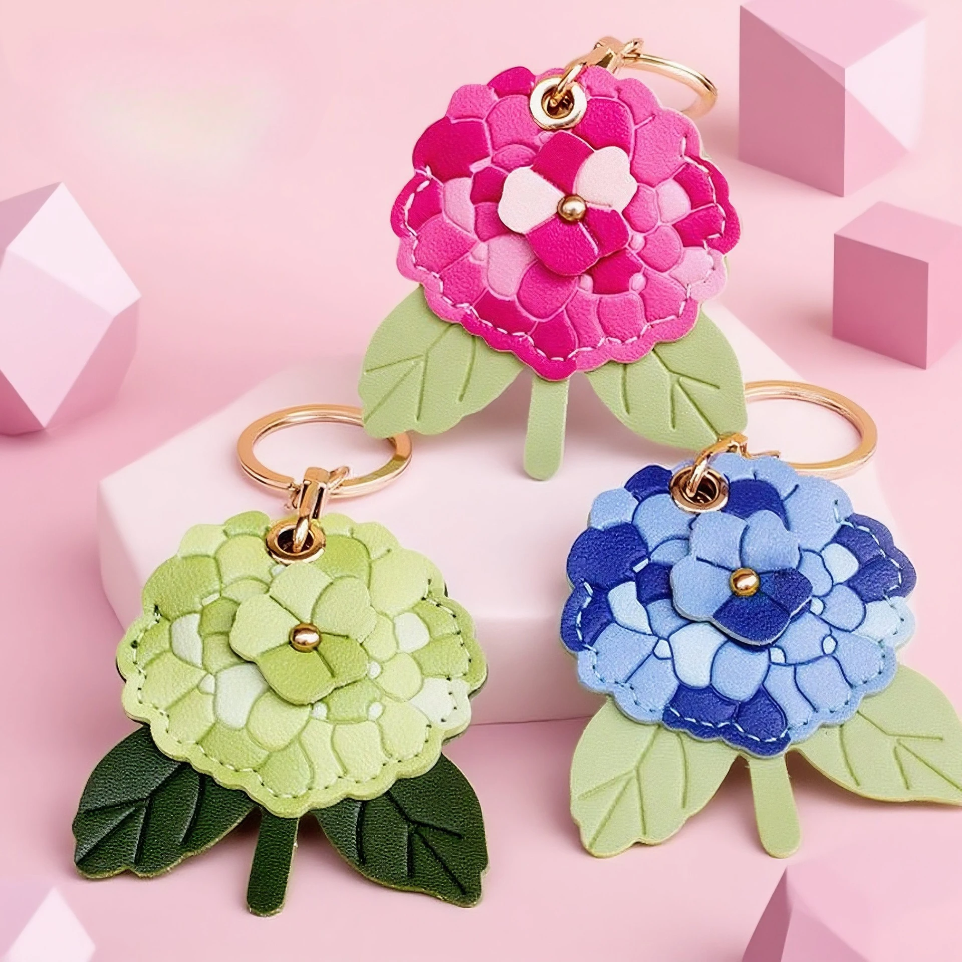Flower Pendant Leather Keychain Access Card Cover Airtag Protective Cover Small Gift Exquisite Gift Bag Pendant Cute Keychain
