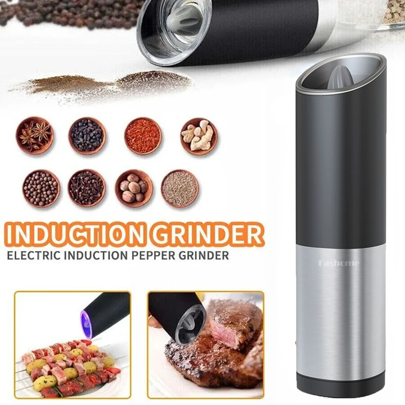 

Electric Gravity Grinder Battery Powered Automatic Operation Salt Pepper Kitchen Spice Mill with LED Light Adjustable Coarseness