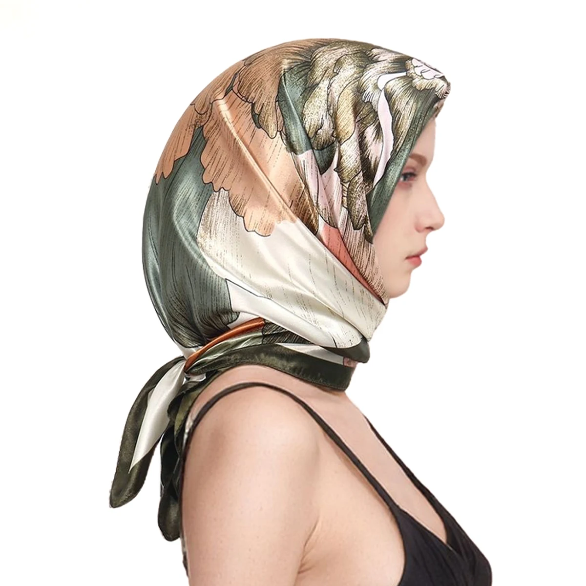 90*90 ซม.ซาตินผ้าไหมผ้าพันคอผู้หญิงแฟชั่น Kerchief คอ/ผมผ้าพันคอผ้าพันคอผ้าเช็ดหน้าดอกไม้พิมพ์ Headscarf