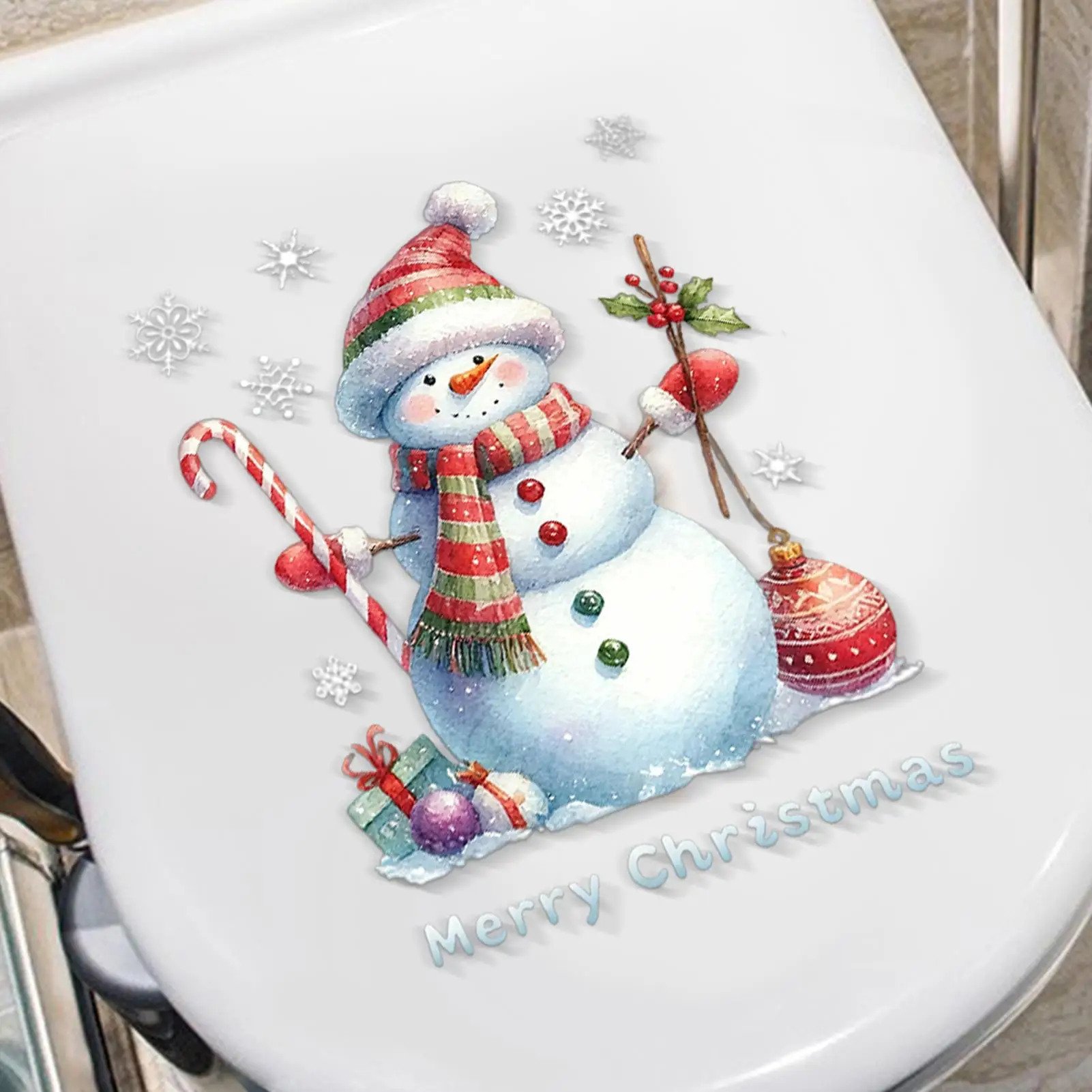 Wall Christmas Stickers Santa Reindeer Breaking Wall Snowman Festival Sticker Decor Toilet Seat Lid Decals For Home Party Living