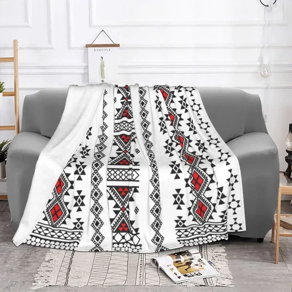 1pc3D Printed Blanket Breathable Soft Flannel Winter Bohemian Amazigh Berber Throw Blanket Sofa Family Bed Gift