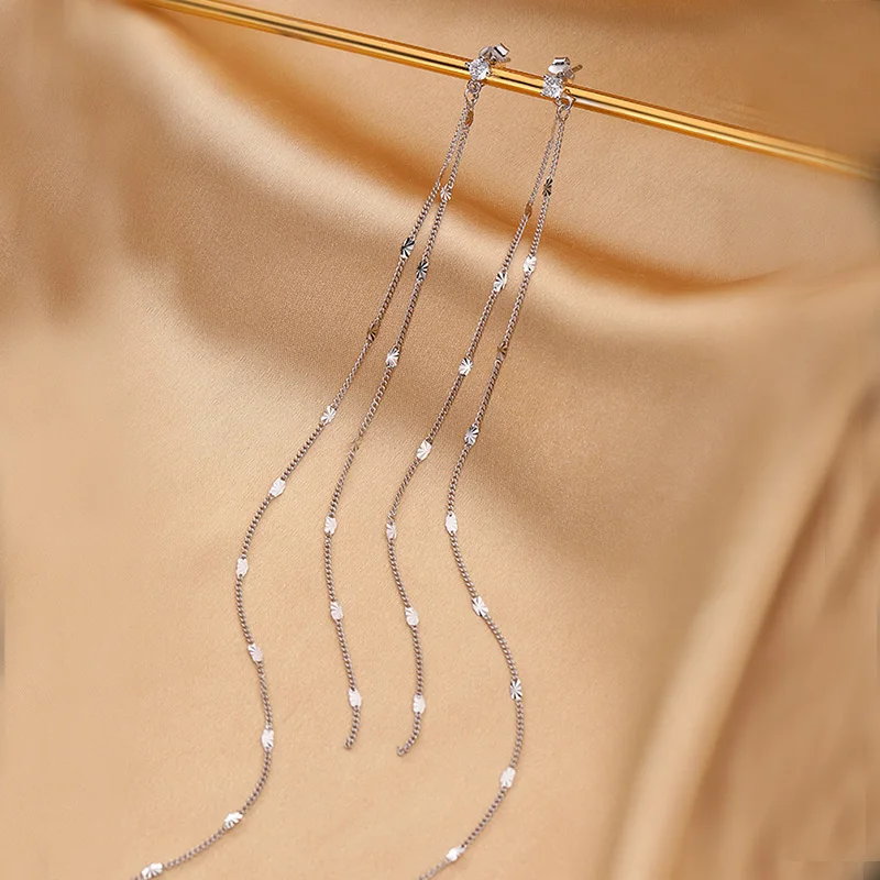 BLIJERY Korean Women Super Long Tassel Earrings Elegant Shiny Metal Sequins Hanging Dangle Earrings Trendy Ladies Jewelry Gift