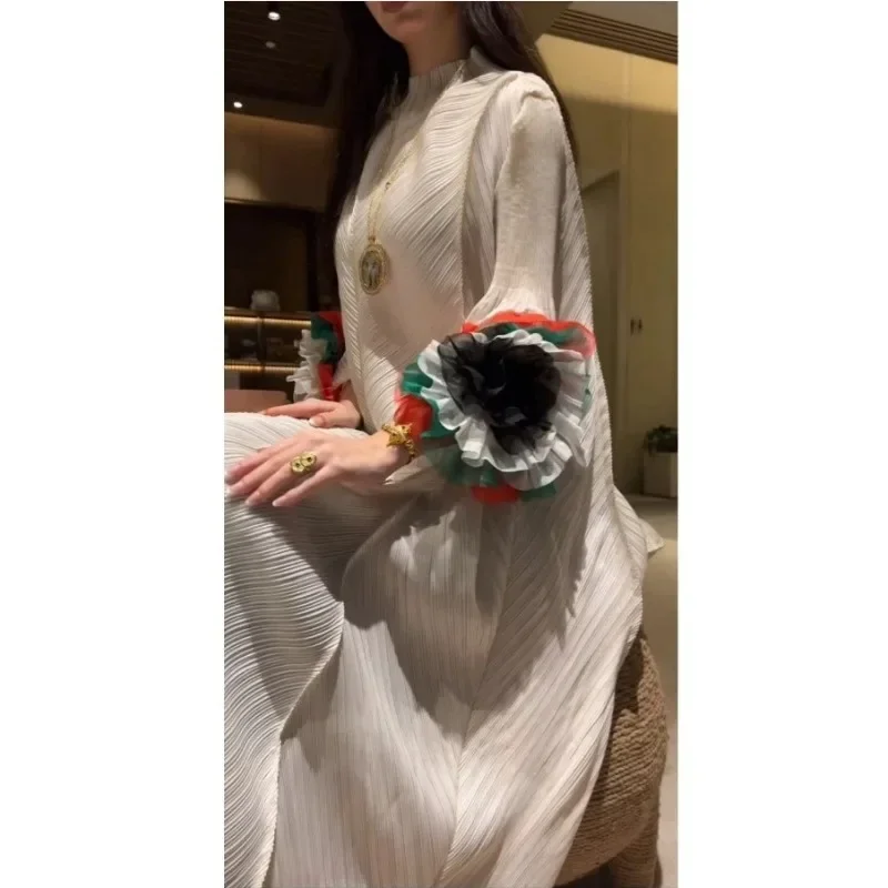 YUDX Miyake Pleated Colorful Embroidered Sleeve Long Elegant Party Maxi Dresses Women Luxury Dresses for Prom Female Clothing