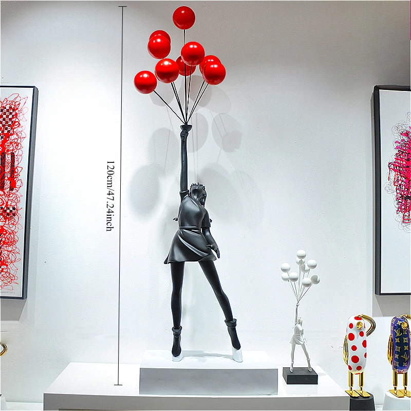 Nordic Modern Banksy Resin Statue Home Decor Flying Balloon Girl Art Sculpture Craft Ornaments Living Room Decorations