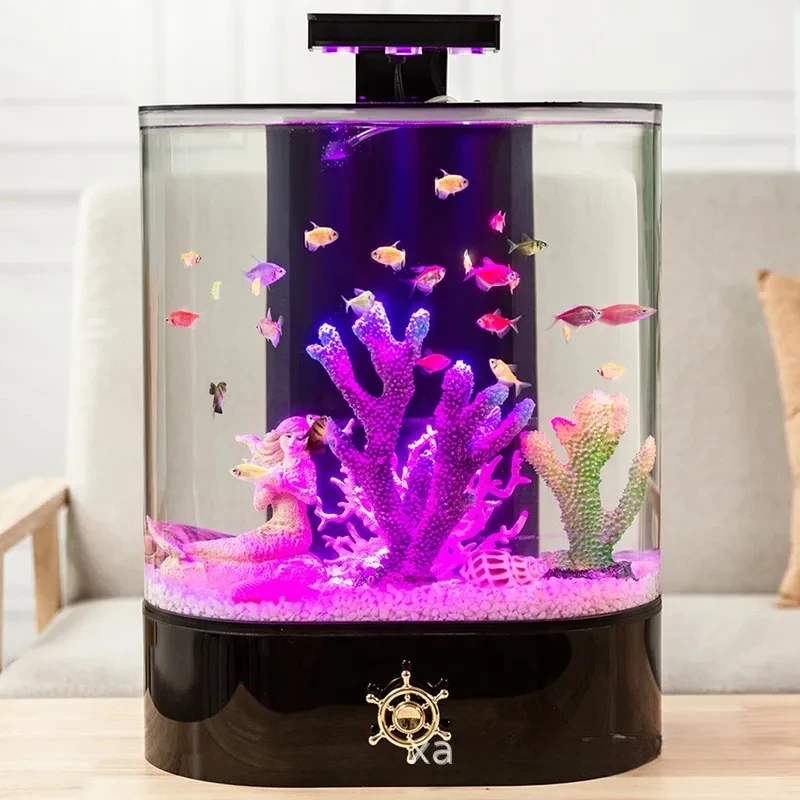 Small Oval Acrylic Fish Tank Desktop Goldfish Aquarium for Living Room Home Decor Clear Mini Betta Bowl No Leak Easy Clean
