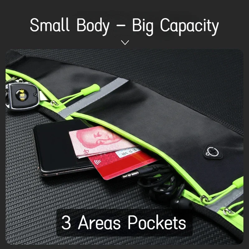 Sports Running Waist Bag Pouch Mobile Cell Phone Pocket Waterproof Invisible Belt Zipper Bag for Men Women Outdoors Gym