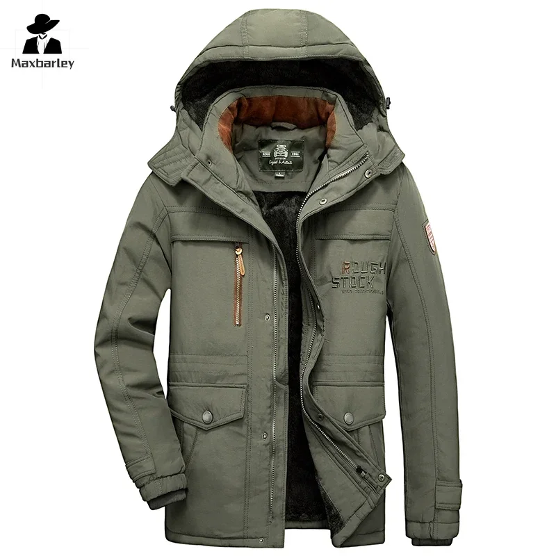 

Winter Fleece Jacket Men's Fashion Thickened fleece-lined Windproof Warm Parka Outdoor Camping Ski Cold-proof Hooded Padded Coat