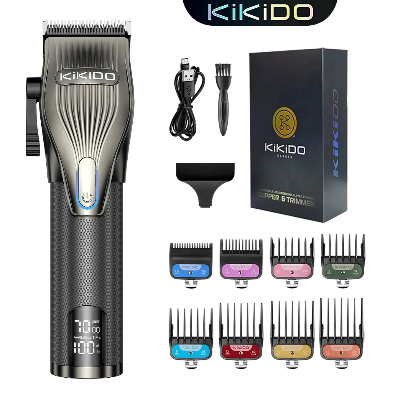 KIKIDO 새로운 디지털 남성용 이발기 세트, USB 고출력 4단 고속 전기 푸시 및 조각 포함