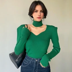 YuooMuoo Chic Fashion Knitted Tops 2024 New Y2K Neck Scarf and Long Sleeve Pullover Sweaters Two Piece Sets Streetwear Lady Tops