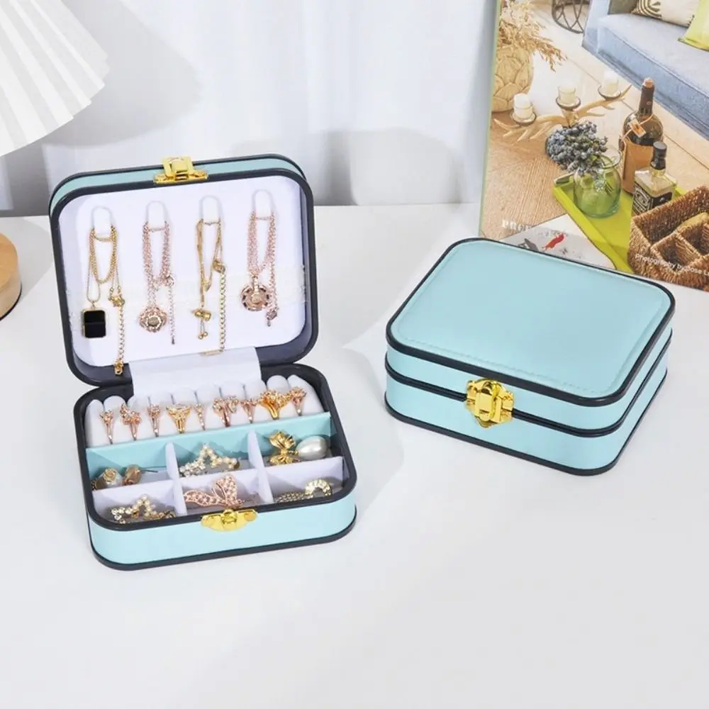 PU Leather Lockable Jewelry Box Lockable Double Layer Jewelry Storage Case Vintage Portable Portable Jewelry Case Travel