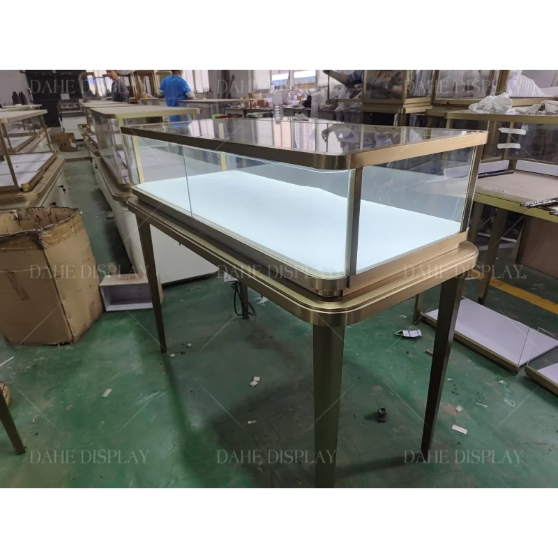 custom.Customized Luxury Commercial Mall Wall Stand Cosmetic Glass Cabinet Display Set Showcase Jewelry Display Table
