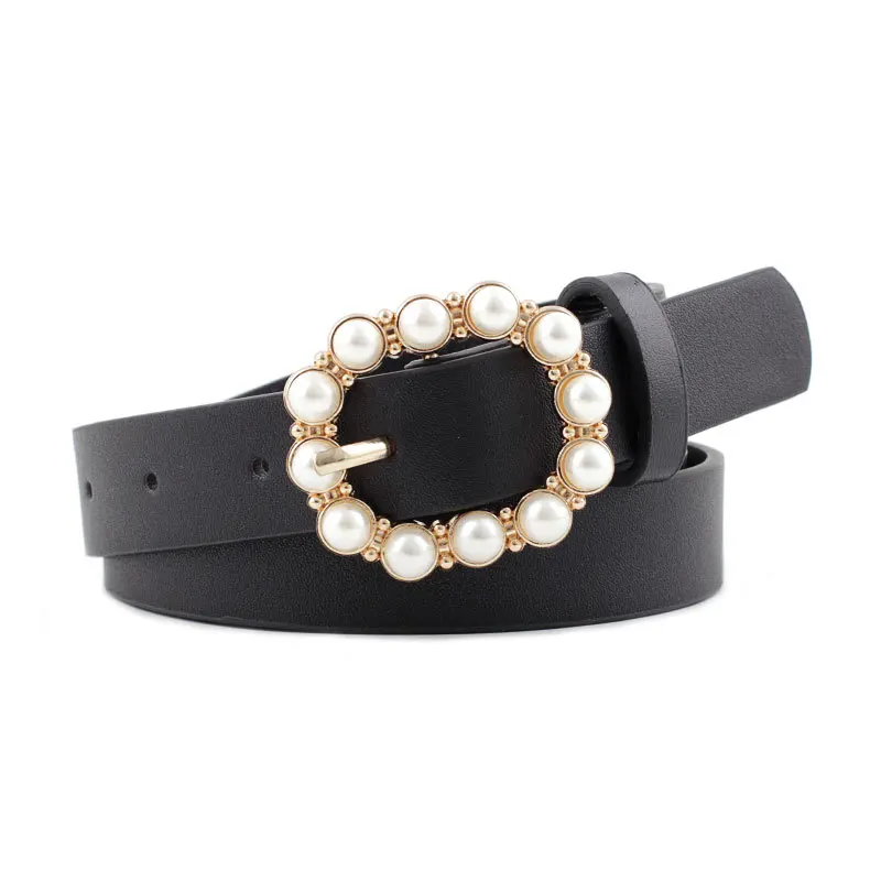 New Women's Belt Fashion Pearl Buckle Belt Trend Versatile Jeans Belt PU Leather Belt Street Trend Y2K Belt Gift for Girlfriend