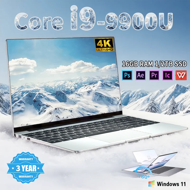 

NEW Core i9-9900U laptop 16GB RAM 1/2TB SSD Portable laptops 14.1-inch Windows 11 Por Notebook computer Office Gaming