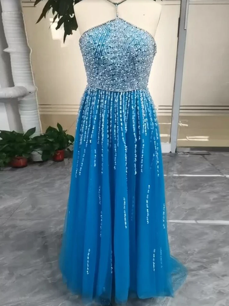 Vestidos De graduación amarillos De lujo, cuentas De lentejuelas, tirantes finos, sin mangas, línea A, gama alta, vestidos formales personalizados, vestidos De fiesta