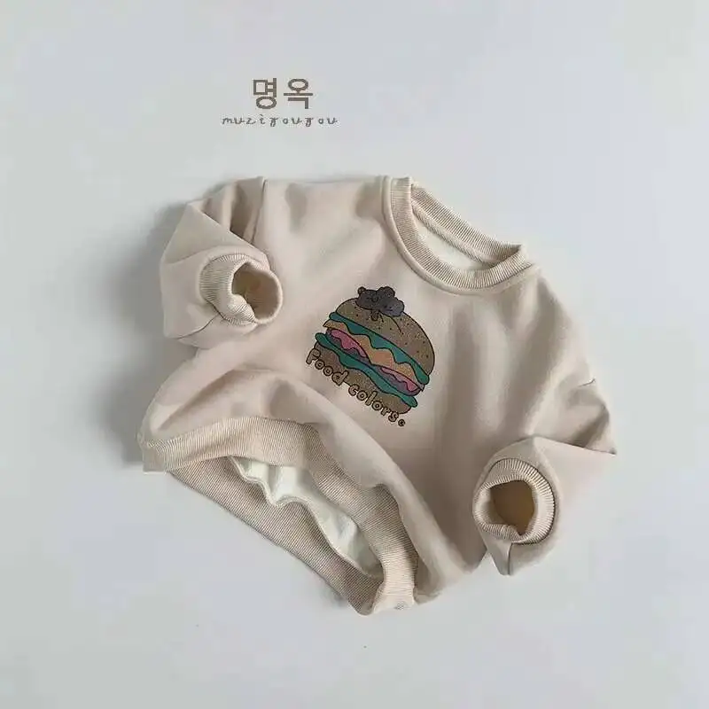 الخريف الشتاء الأطفال بلوزات 1-8Y الصبي الدافئة الصوف طباعة الكرتون البلوز القمم رياضية الكورية ملابس طفل صغير الاطفال الملابس