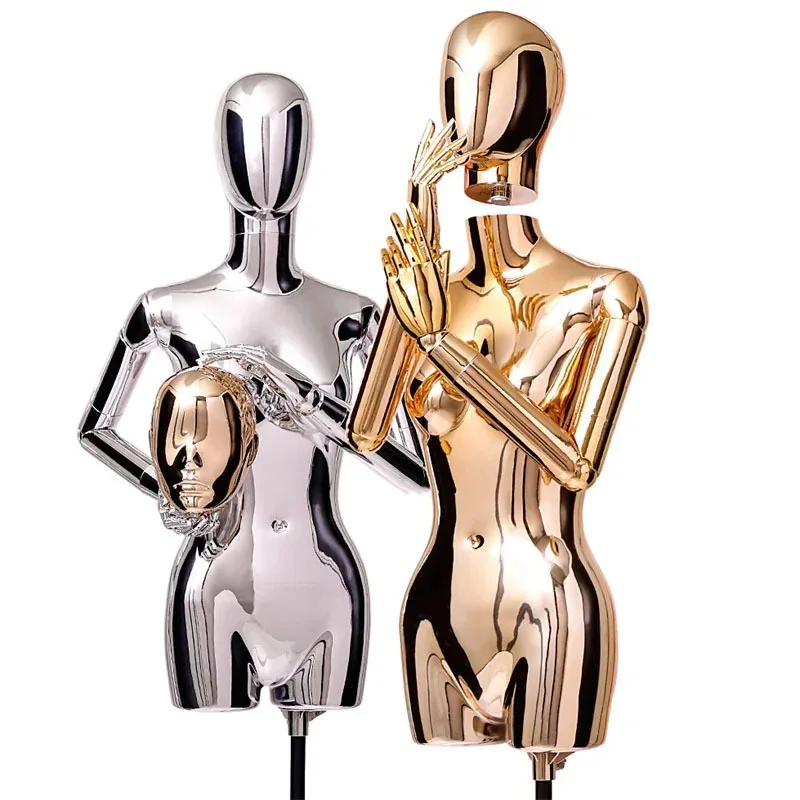 Full Body Electroplating Female Mannequin Props for Women Clothing Store Window Display Stand Half Body Sitting Posture Model