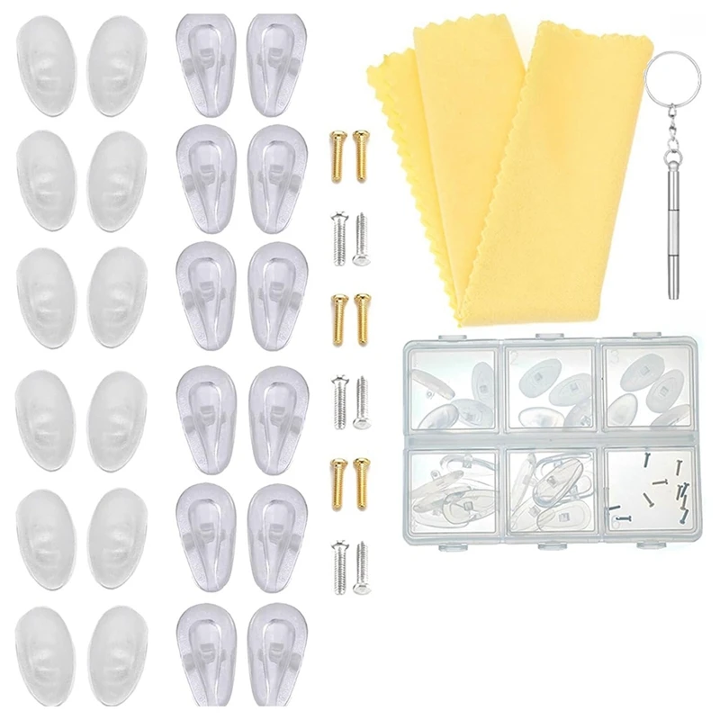 12 Pairs Of Soft Jelly-Like And Air Chamber Silicone Nose Pads Screw-In Glasses Nose Pads With Gold And Silver Screws Durable