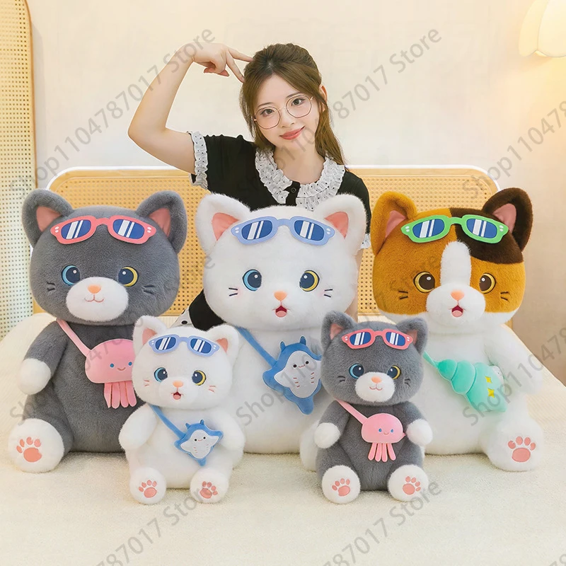 Soft Cute Glasses Cat Plush Toy Creative Kitten Stuffed Doll Cartoon Figure Kids Children Birthday Gift Wholesale Home Decor