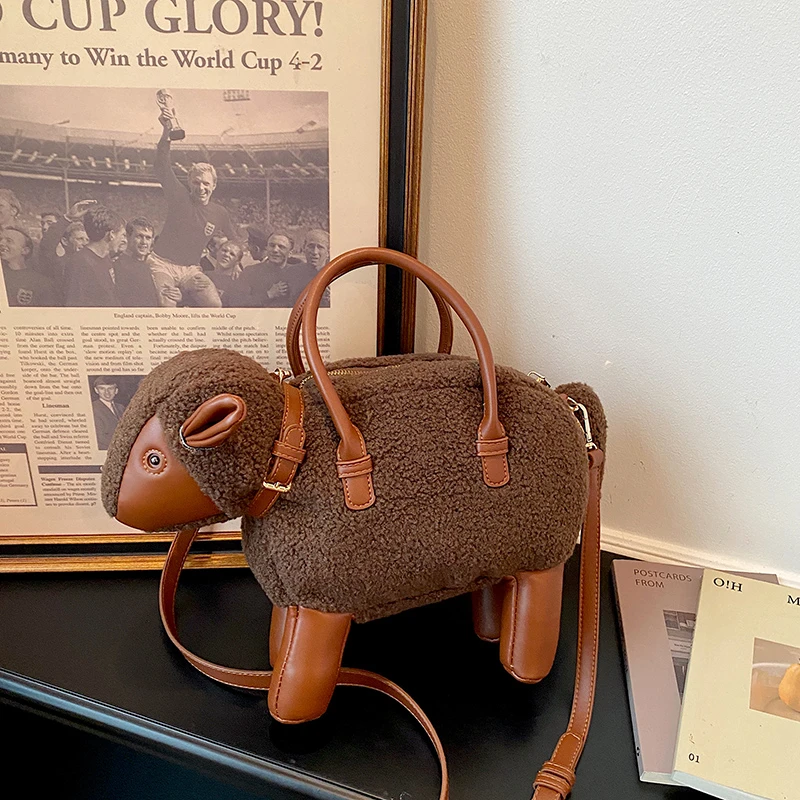 Cute Lamb Shape Crossbody Bag For Women Winter Luxury  Woolen Lamb Doll Bag Fashion Japanese style Kawaill Handbag Funny Bag