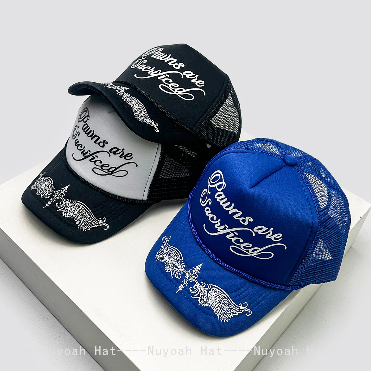 

New Unisex Personal Printed Letters Wing Baseball Hats Hip Hop Breathable Color Block Sunshade Trucker Caps Mesh Versatile ins