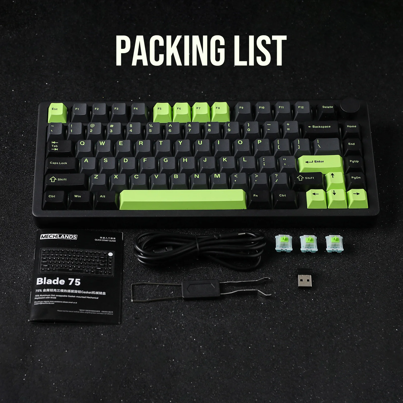 Meclands blade75 junta de troca quente sem fio bt5.0/2.4ghz/USB-C teclado mecânico de alumínio com fio para win/mac/jogos/escritório