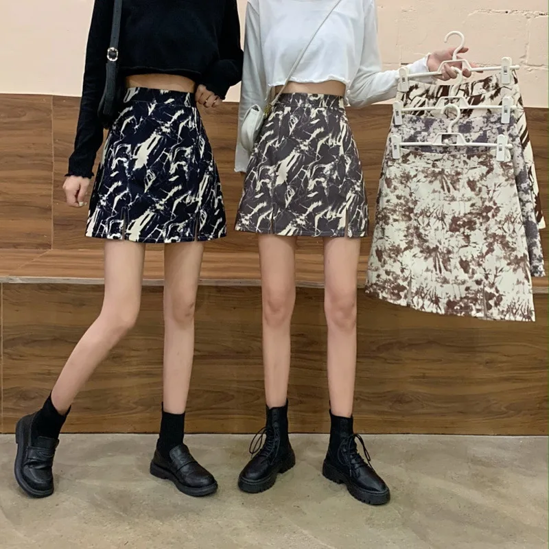 

Summer 2024 Fashion A-line Elegant Slim Hip Bag Mini Skirts High Waist Casual Tie-dye Skirts for Women Clothing Plus Size M-3XL