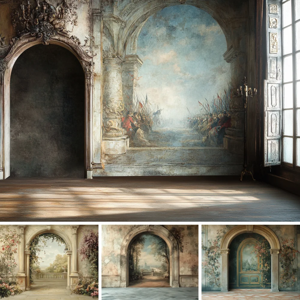 

Retro Palace Wedding Photography European Style Background Arched Wall Backdrop Middle Ages Pregnant Girl Baby Show Background