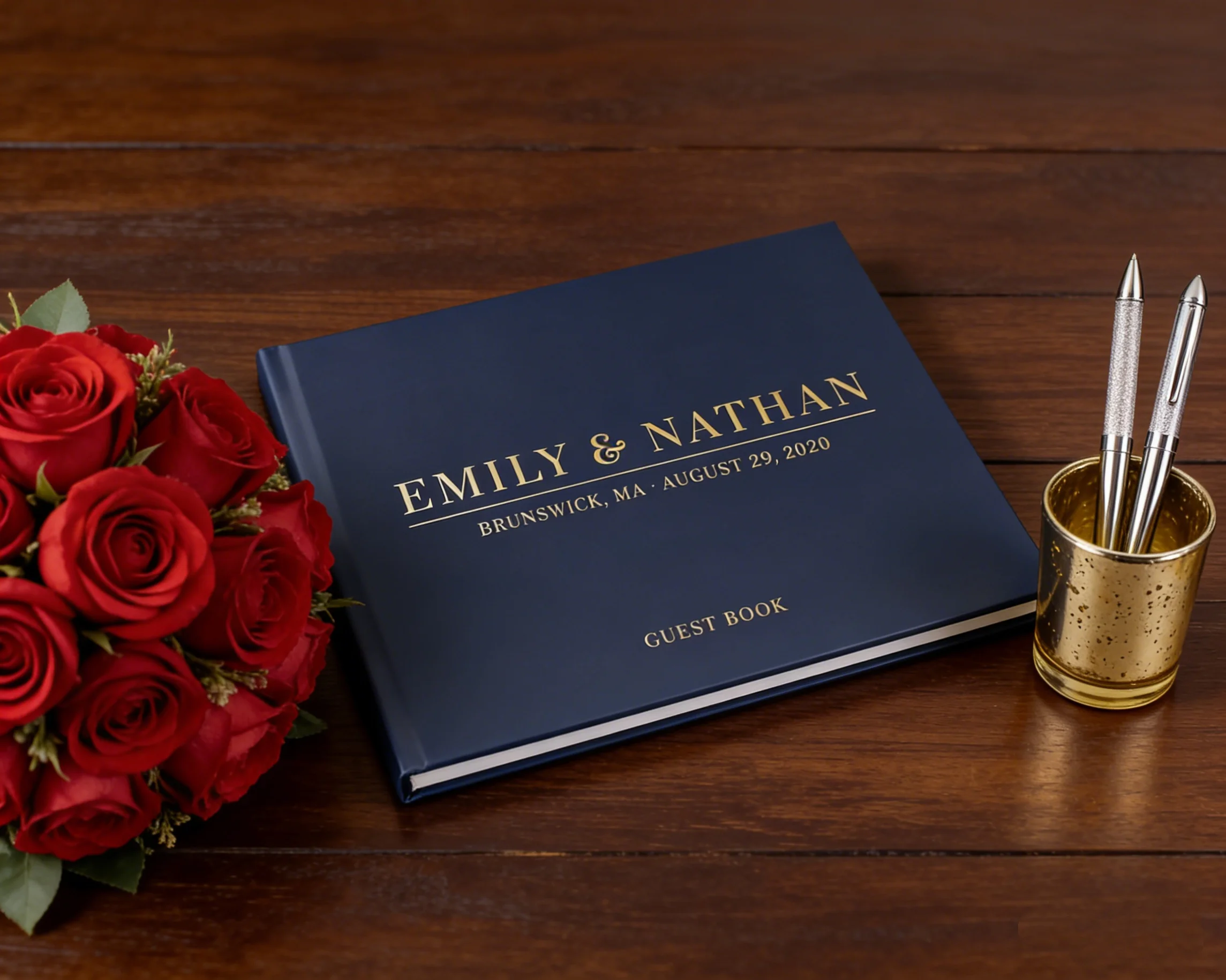 

Navy Blue Gold Wedding Guest Book | Gold Foil Personalized Sign In Book | Rustic Alternative Wedding Guestbook