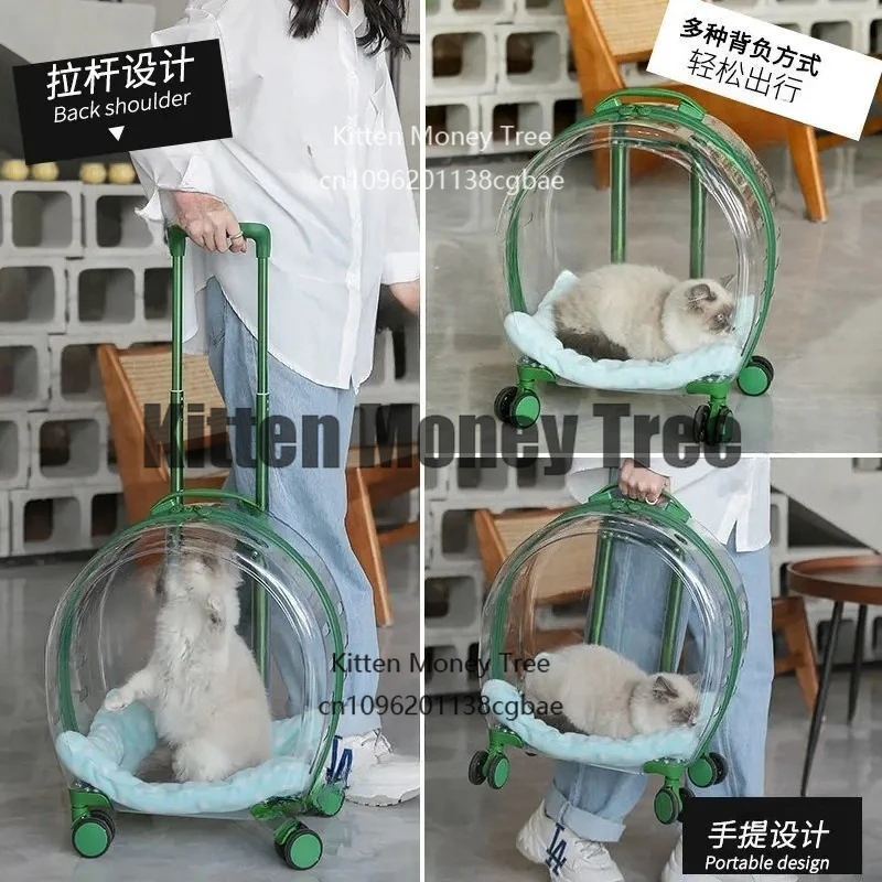 

Прозрачная сумка-переноска для кошек и собак, большая вместимость, легкий вес, с выдвижной ручкой, в виде космической капсулы, портативный дорожный контейнер.