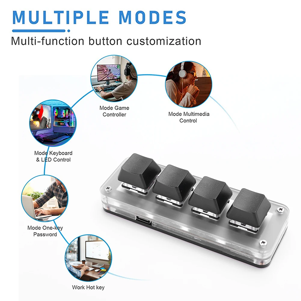 ماكرو مخصص RGB لوحة مفاتيح سلكية ، برمجة لوحة مفاتيح الماكرو ، USB فوتوشوب ، مفاتيح الألعاب الحمراء ، Macropad الميكانيكية ، 3 مفتاح ، 4 مفتاح ، مقبض واحد