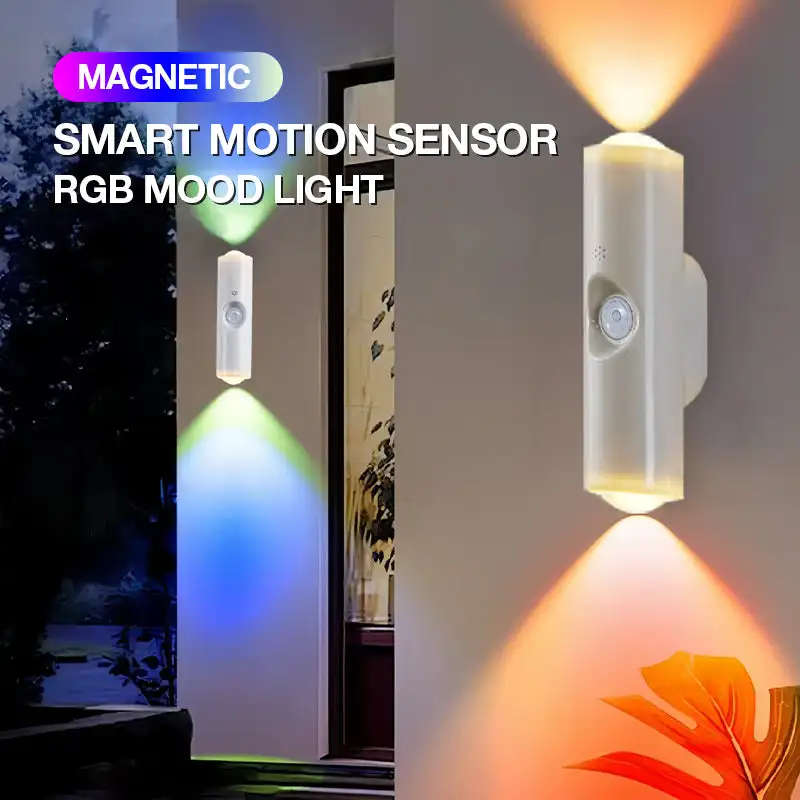 

Usb Rechargeable Motion Sensor Led Night Light Up Rgb Down Lamp Wall Indoor Lights Cordless Magnetic Living Door Monitor Ambient