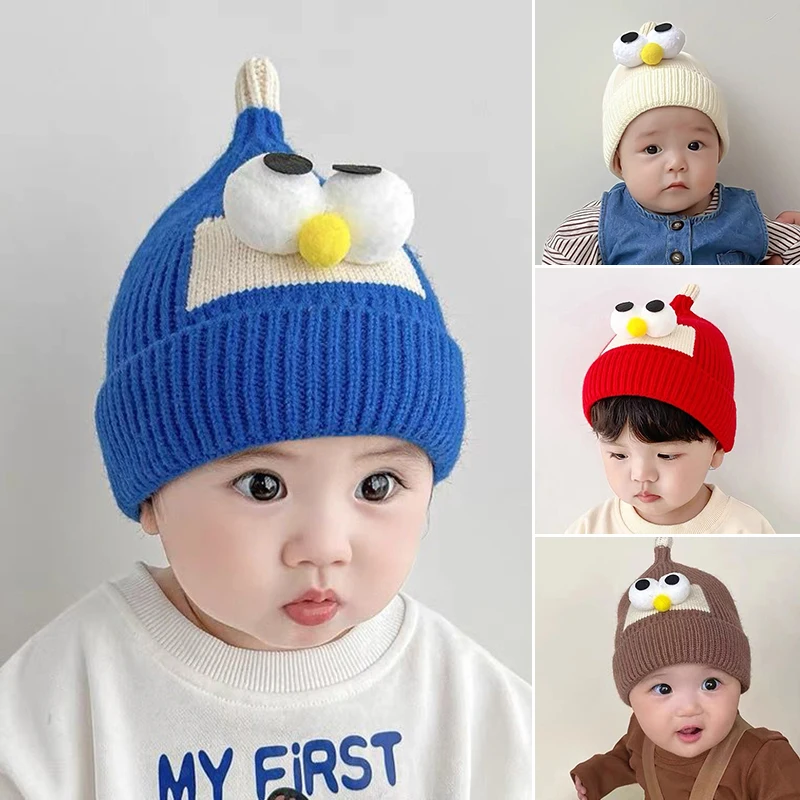 Funny Big Eyes Baby Knitted Hat Winter Warm Infant Pullover Cap Cute Cartoon Kids Beanie 0-2year Toddler Woolen Crochet Bonnet