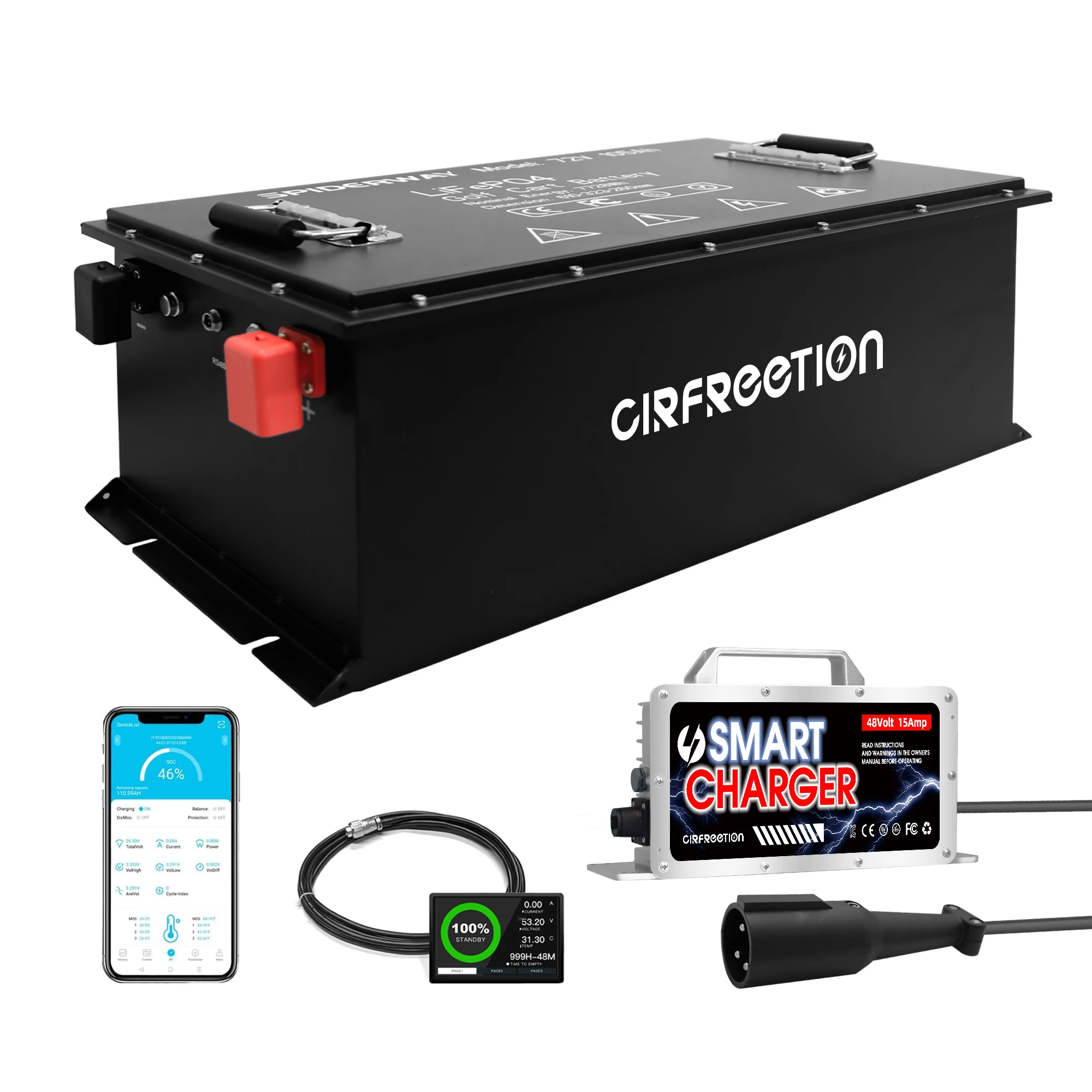 

72V 105Ah LiFePO4 Lithium Battery w/ Charger for Golf Cart Sloar Marine Off-Grid 200A BMS 6000+ Cycle 14.72kW