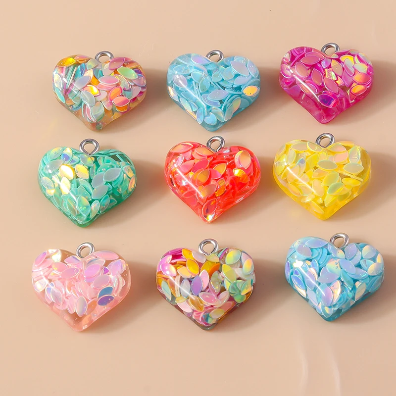 10 Stück Niedliche Bunte Herzanhänger für die Herstellung von Ohrringen, Halsketten, Armbändern, DIY-Bastelarbeiten, Schmuckzubehör – Detail 8