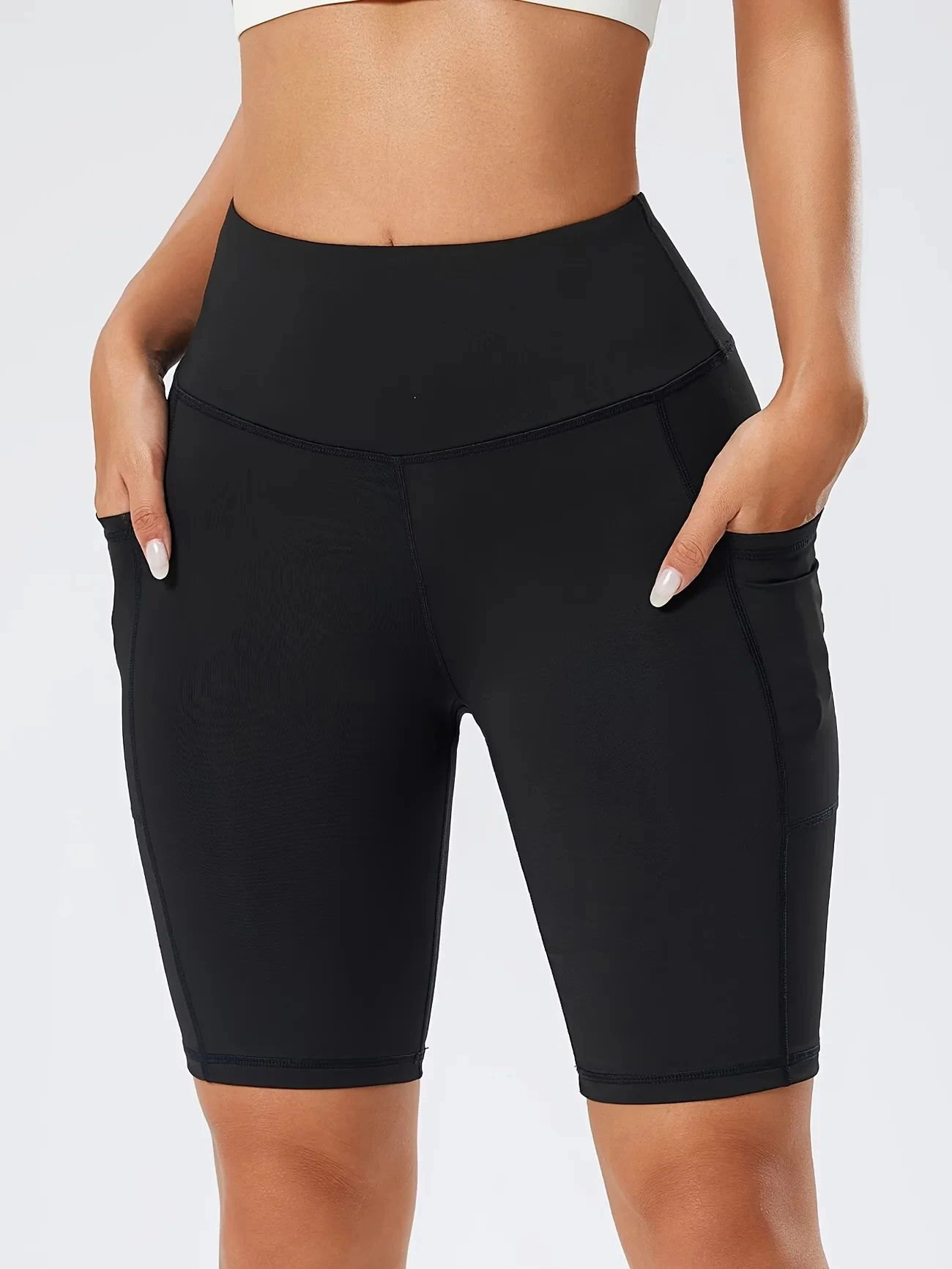 Women's Sports Shorts With Side Pockets Casual Shorts Leggings High Waist Tummy Control Running Leggings Compression Shorts