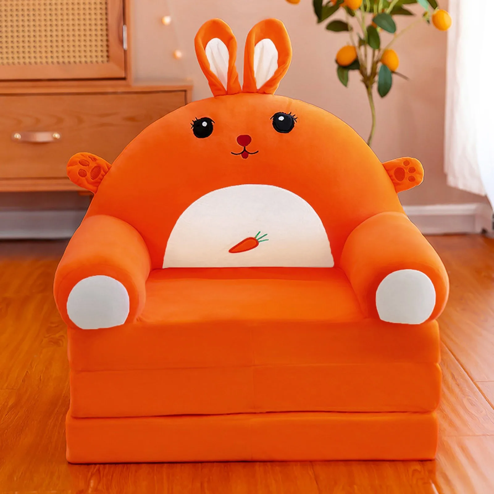 Foldable Kids Sofa Covers Backrest Armchair 2 In 1 Foldable Children Cute Cartoon Sofa Recliner Cushions Full Length Rotating