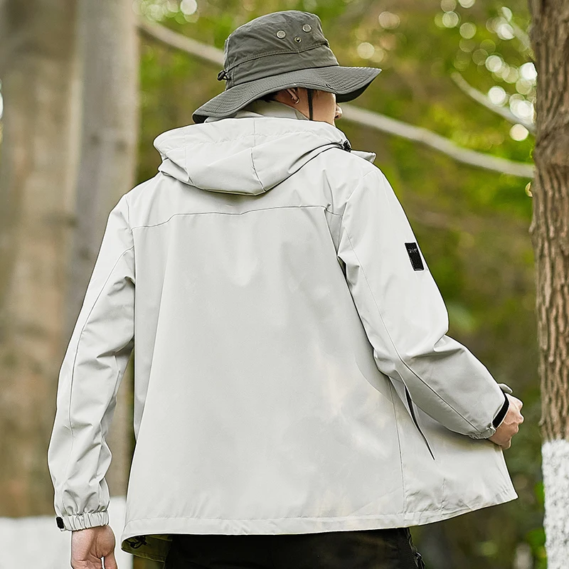 Men's Outdoor Jacket Waterproof Windproof Cycling Fishing Travel Camping Hiking Rainwear Solid Color Windbreaker Hooded