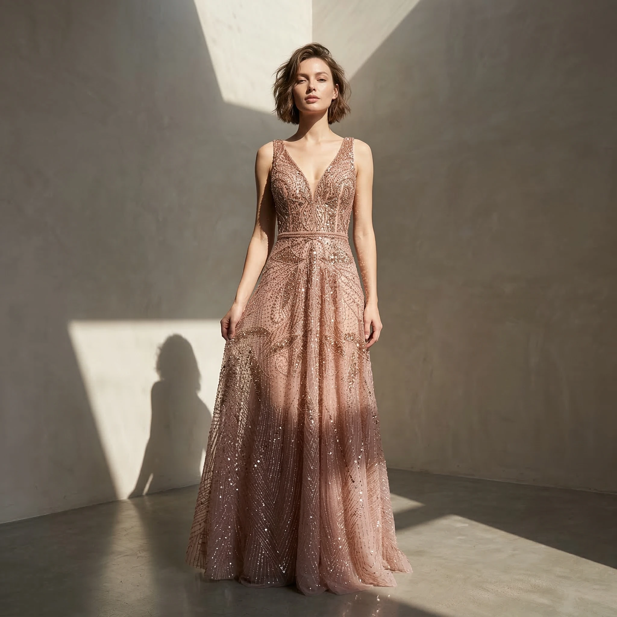 a line rose gold dress Serene Hill Beaded A-Line Evening A-Line Wedding Dress black flapper dress 1920s Size:XXSMALL up corset back ensure