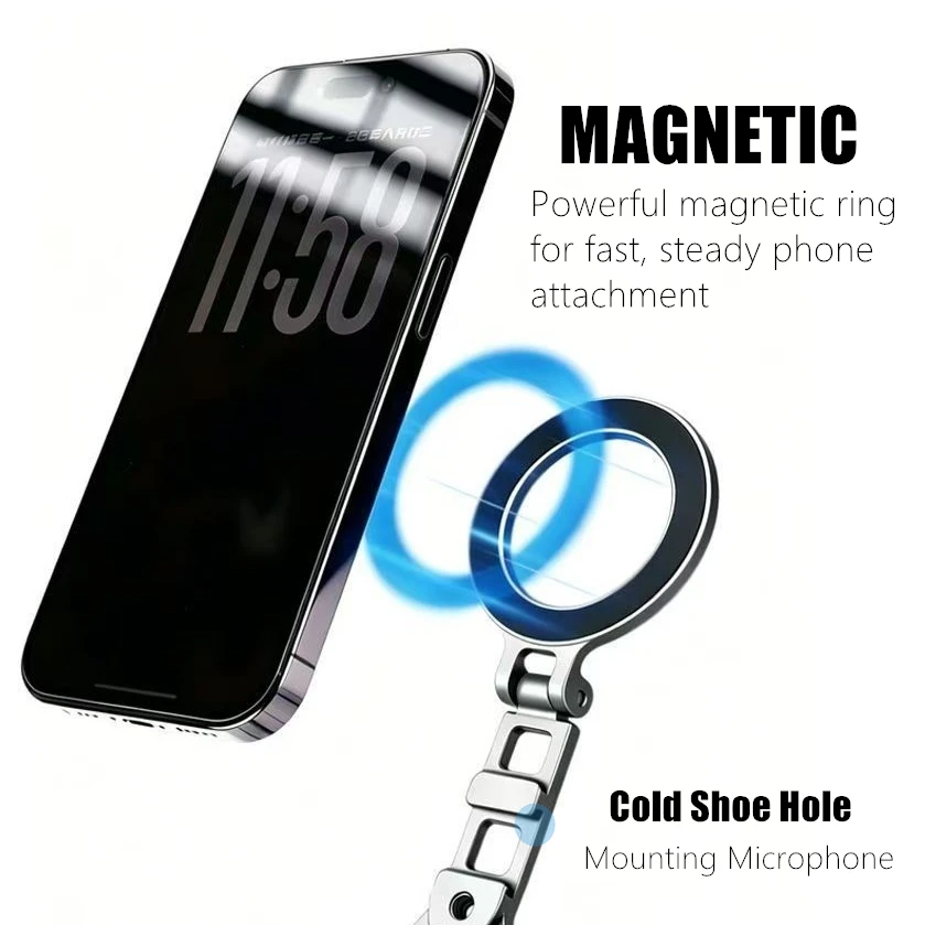 Camera Hot Shoe Magnetic Phone Holder, Full Rotation Aluminum MagSafe Bracket Compatible with Tripod Selfie Stick DSLR Cameras - view 5