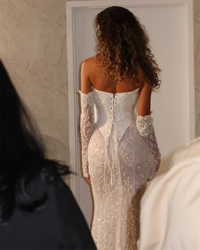 Imagen 2 del producto Vestido de novia blanco sin tirantes de Tokio, mangas desmontables, vestido de novia con cremallera trasera, vestido de novia hasta el suelo de sirena 2025