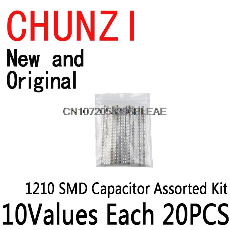 1210 SMD Capacitor Assorted Kit ,10Values*20PCS=200PCS 100nF~100uF Samples Kit Electronic Diy Kit