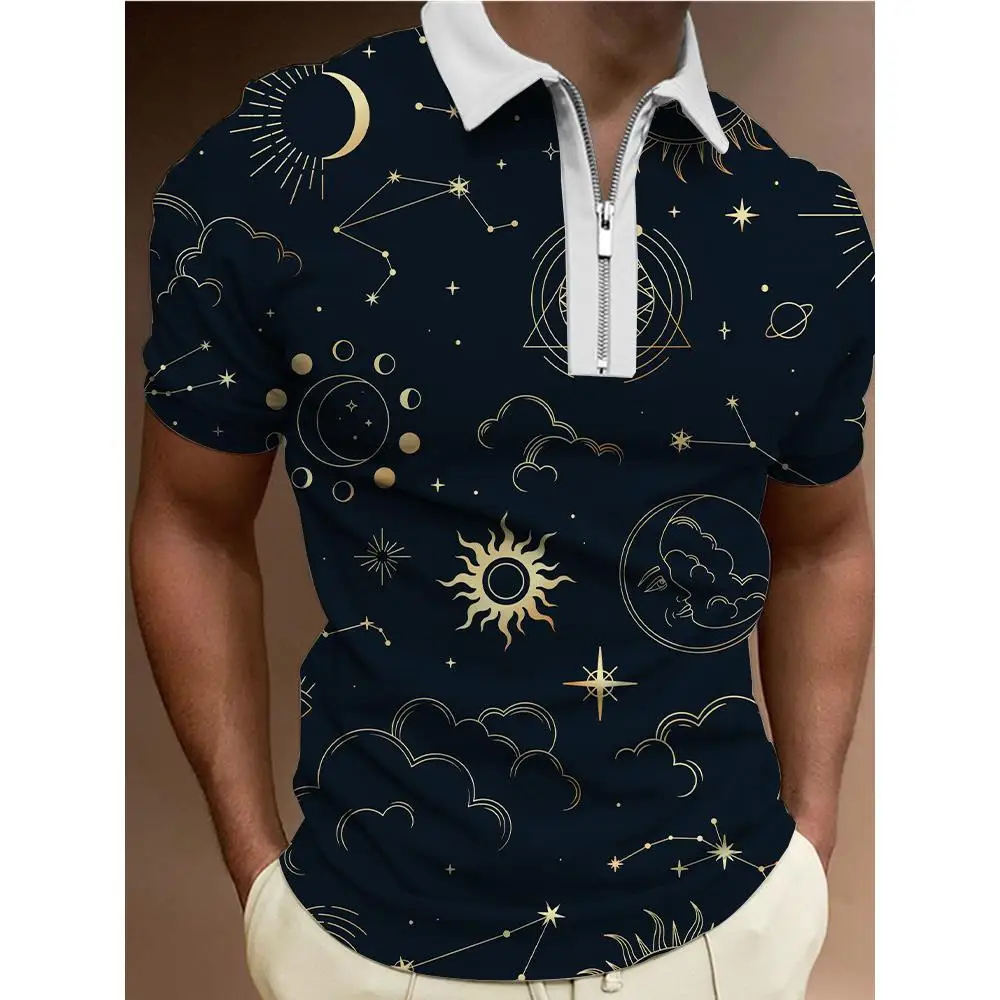 Men's Zipper Floral Shirt Spring Summer New Style T-shirt Upper Apparel Cool Sensation Regular Fit Other Fabric