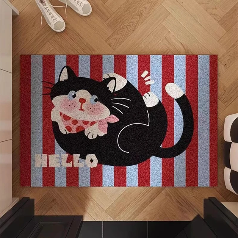 Easy Clean Cartoon Cat PVC Doormat Cute Cuttable Entrance Welcome Mat Rug Carpet Floor Pad Outdoor Aesthetics Home Room Decor