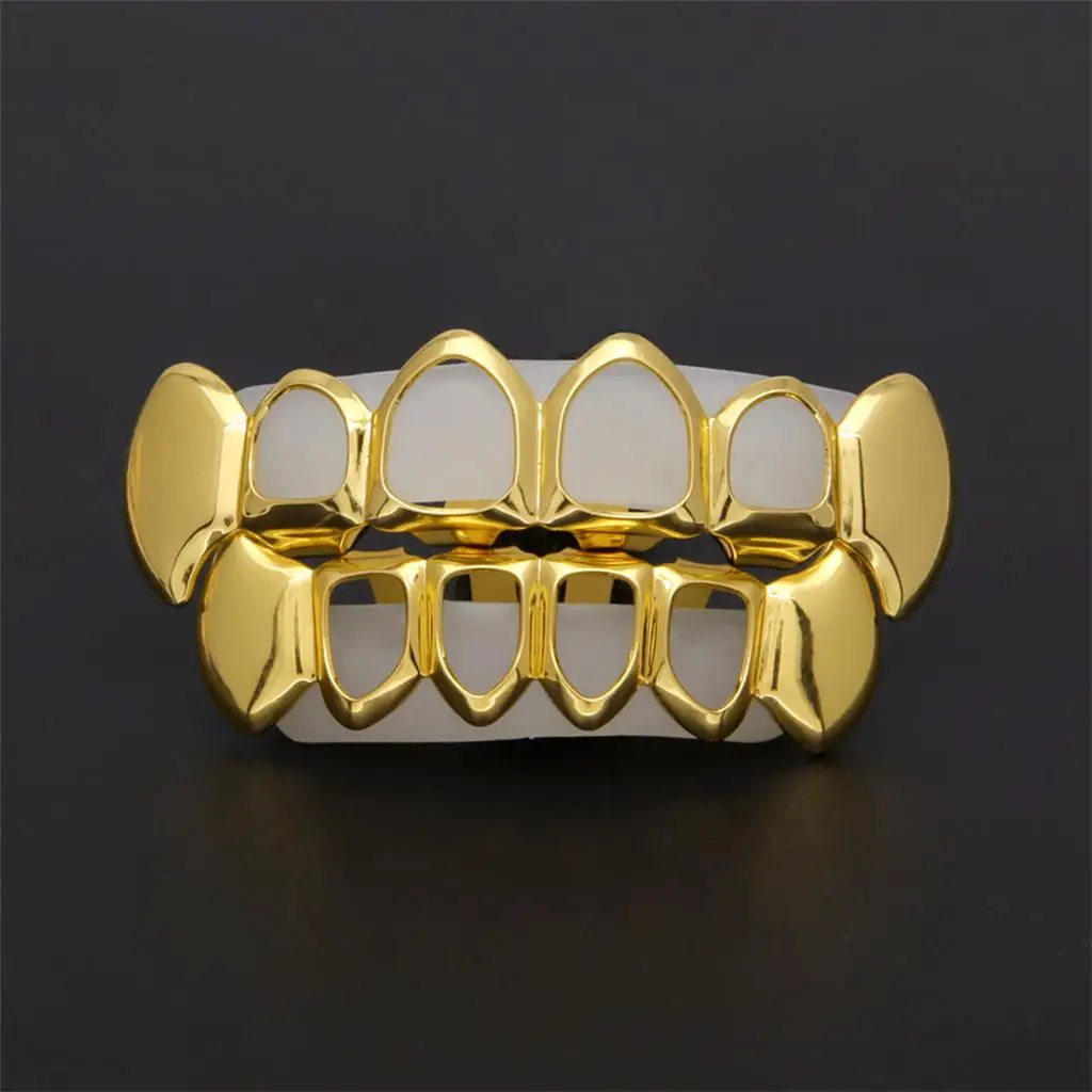 18K Gold Plated Grills Open Face Hollow Caps Nightclub Halloween