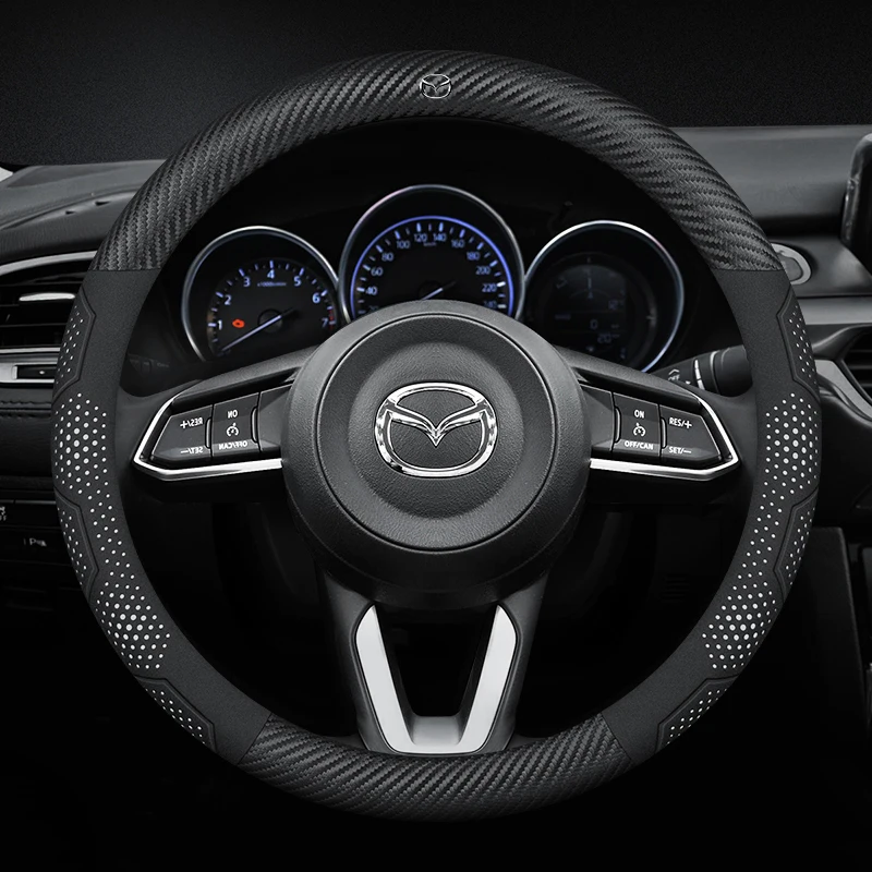 

Carbon Fiber Suede Car Steering Wheel Cover For Mazda 3 5 6 SKYACTIV Axela Atenza CX30 CX5 CX8 CX9 MX5 RX8 RX7 BT50 Accessories