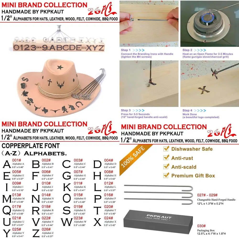 

Custom 26-Piece Alphabet Branding Irons for Wood, Leather, and Food Branding