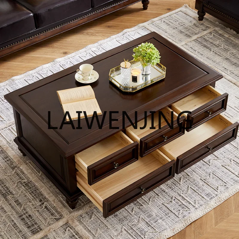 

American-Style Solid Wood Coffee Table TV Cabinet Combination Living Room Log Storage Cabinet